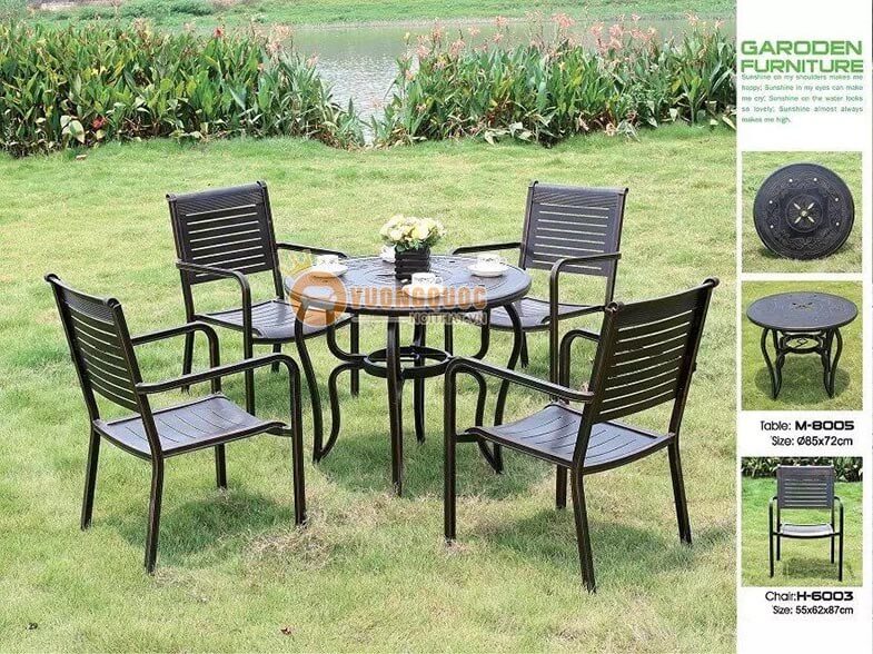 Bộ bàn ghế ngoài trời thiết kế thanh mảnh sang trọng ZXM8005H6003-1